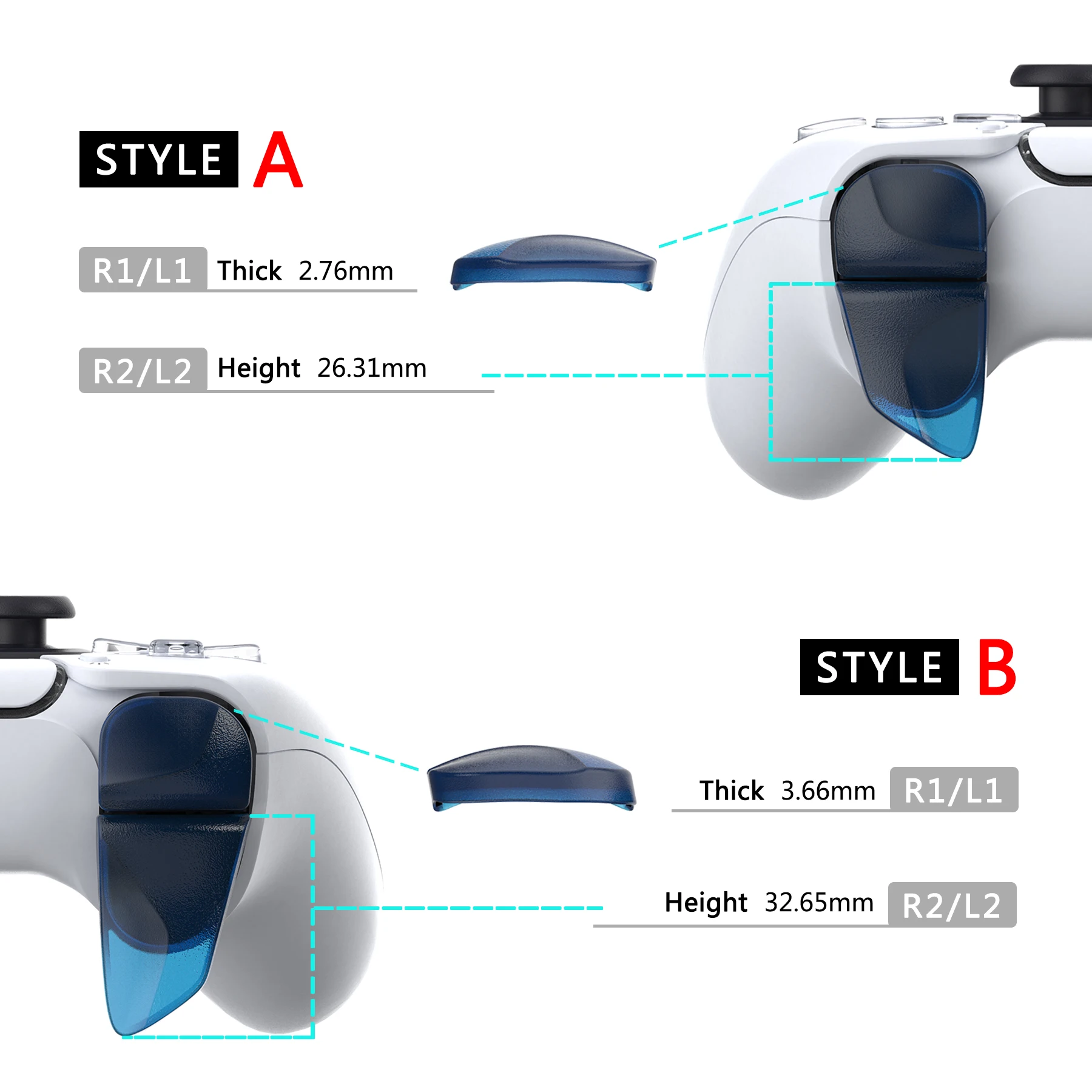 PlayVital BLADE 2 Pairs Shoulder Buttons Extension Triggers for ps5, for ps5 Edge, for PS Portal Remote Player - 10 Colors