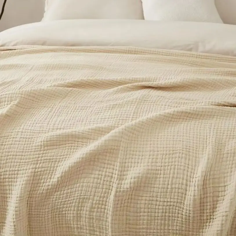 Muslin Blanket Summer Couch Throw Breathable Solid Color Muslin Wrap Cuddly Blanket 2025 Cotton Blanket Cozy Muslin Wrap