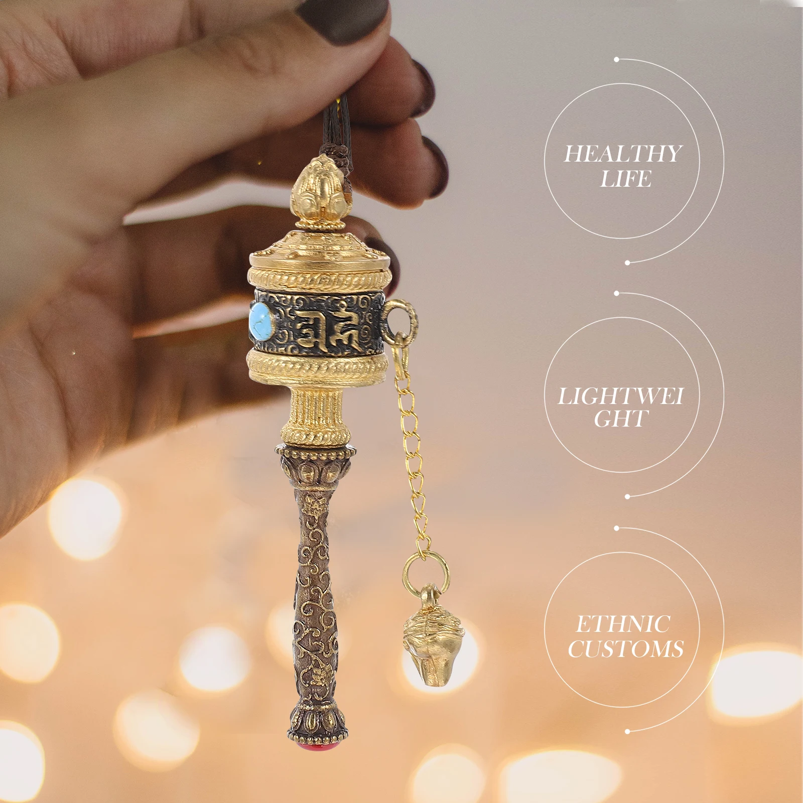 

Copper Prayer Wheel Religious Decor H held Blessing nament Traditional Exquisite Long Life Strong Durability