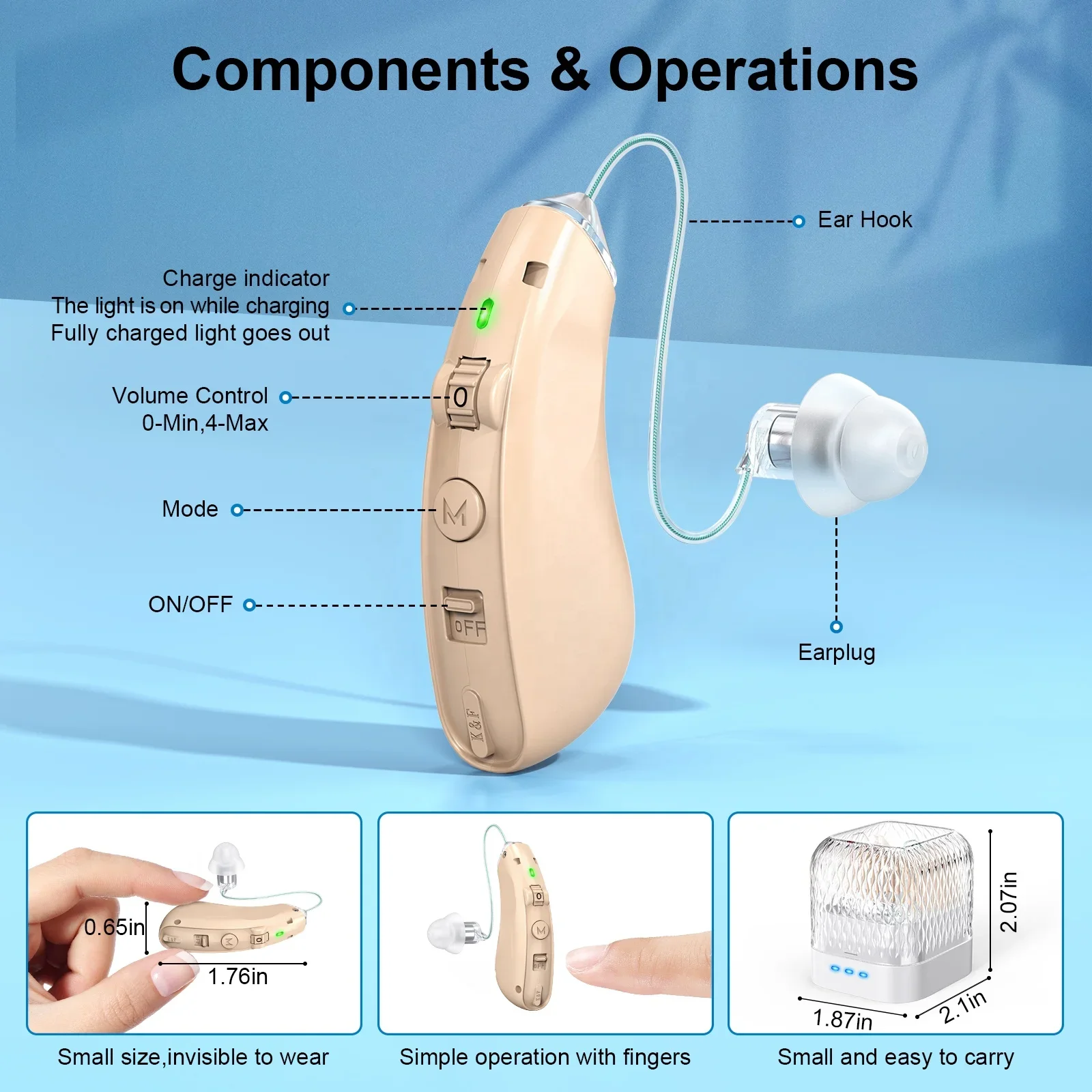 Digital new Wireless, BTE Ear Aid for Mild Moderate Severe Hearing Loss, Invisible Hearing Amplifiers Rechargeable