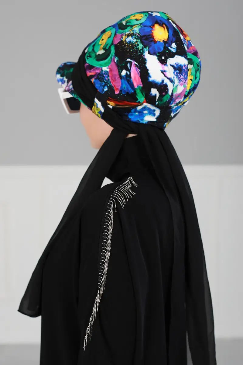 Chiffon Belted Hoed Bone Galaxy Patroon