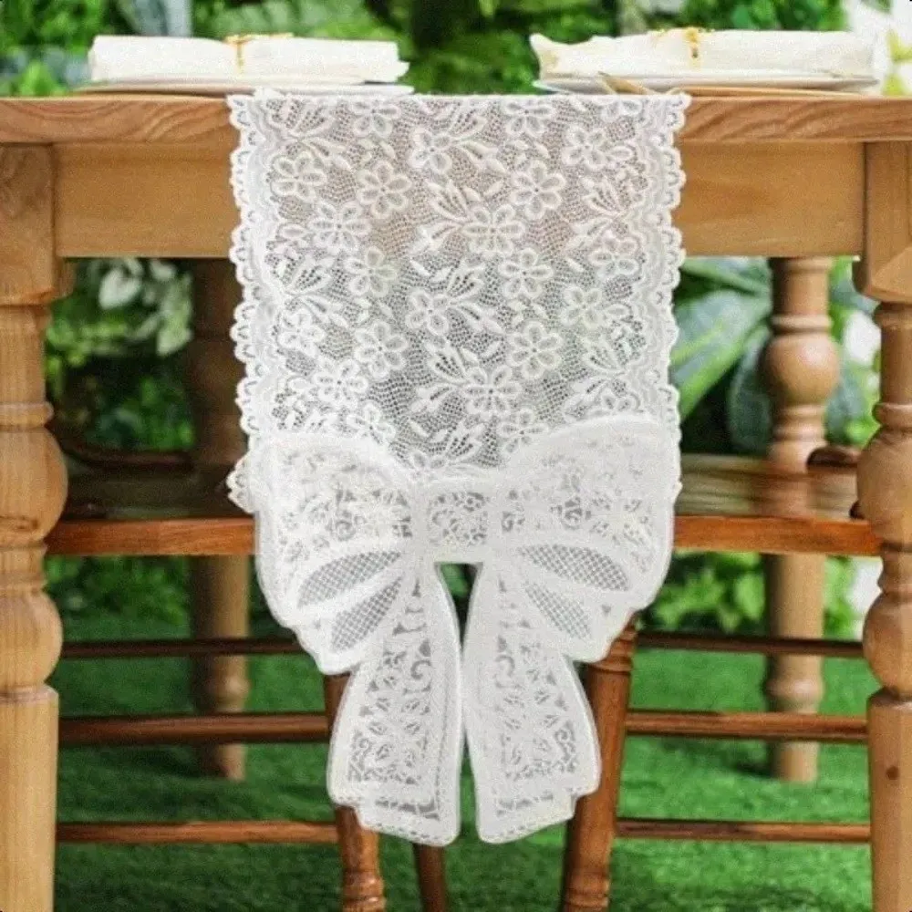 Party Decoration Floral Cut-Out Lace Table Runner Bow Trim Romantic Table Cover Long Strip Vintage Table Flag TV Cabinet