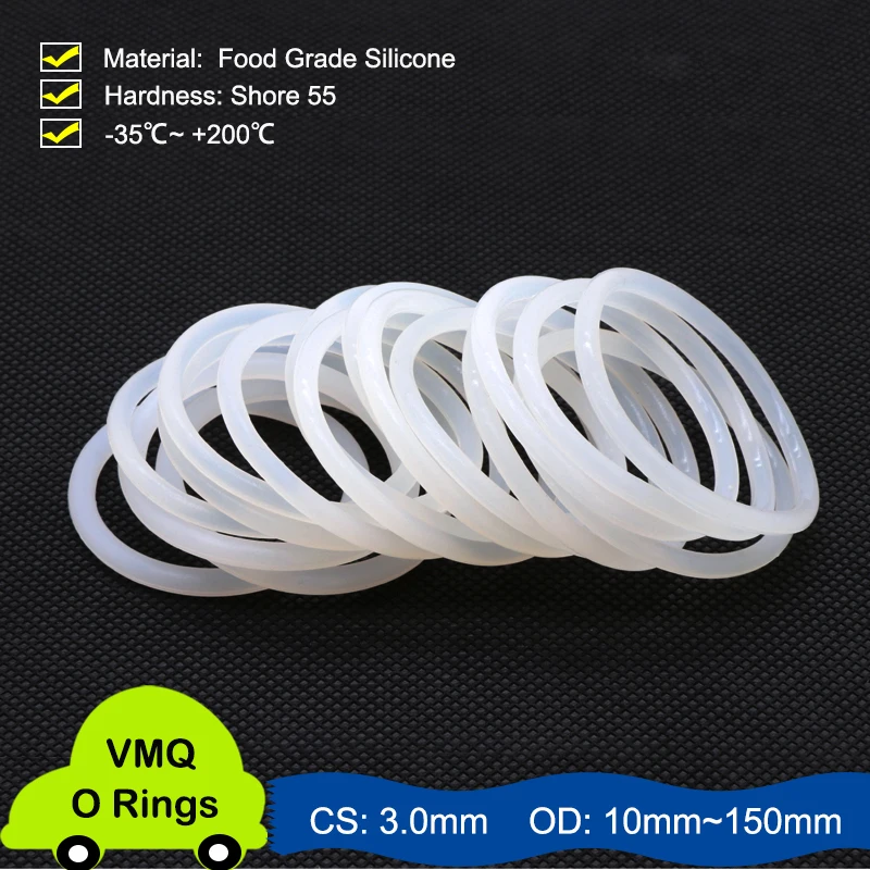 10/50Pcs White Silicon Ring Silicone O ring CS 3.0mm OD 10 ~ 150mm Food Grade Nontoxic Washer Rubber Ring O Shape Seal Gaskets