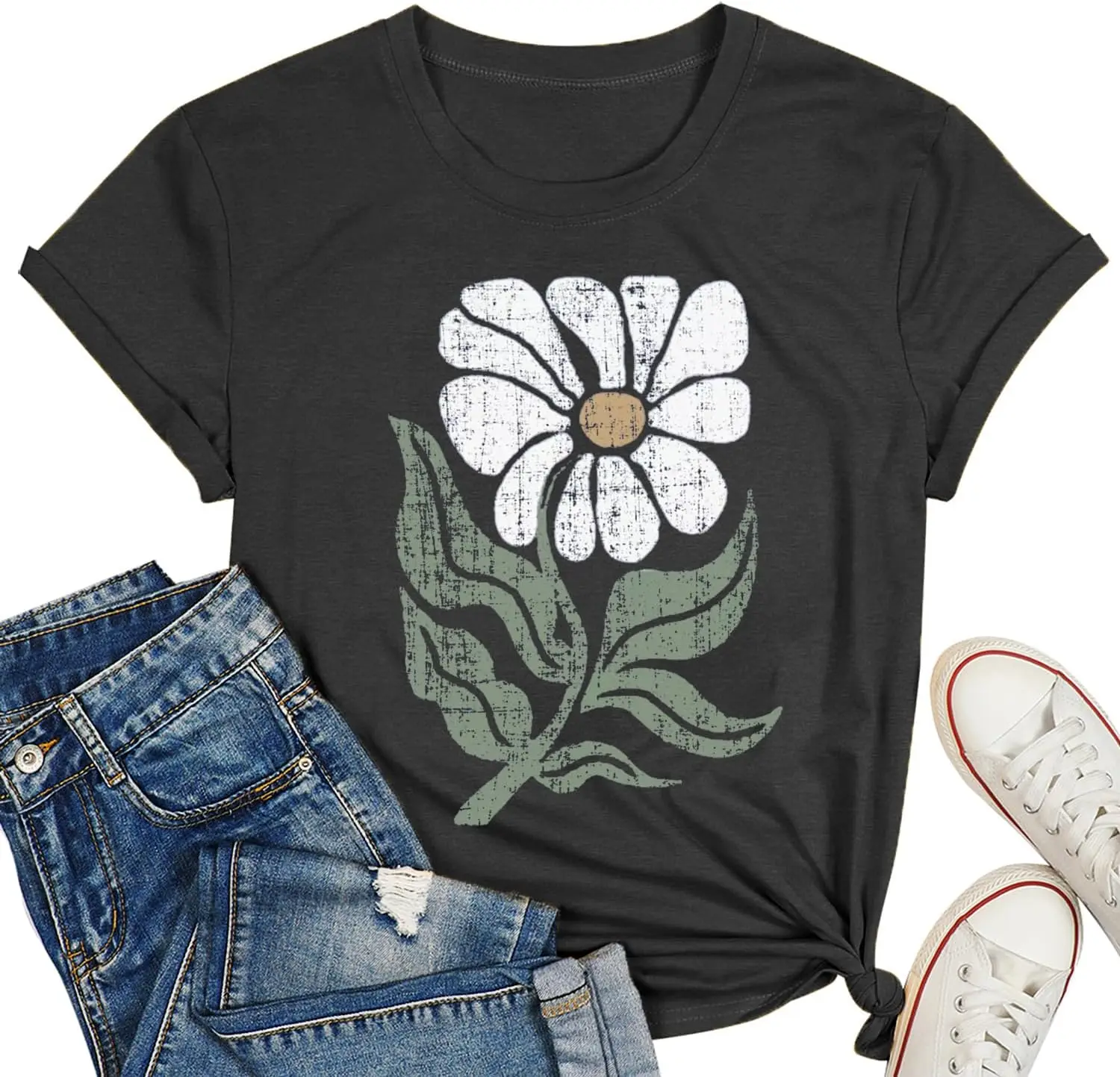 Women Vintage Floral Shirts Women's Boho Wildflowers T-Shirt Flower Graphic Tee Shirts Printed Tshirts