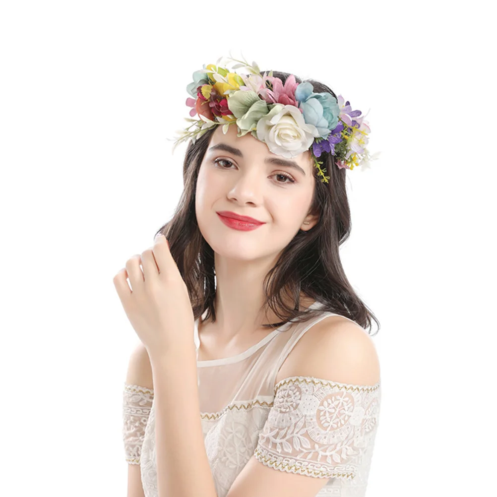 

Flower Hairband Crown Garland Wedding Fabric Bride Headwear Beautiful Pink Floral Design Elegant Simple Sweet Match