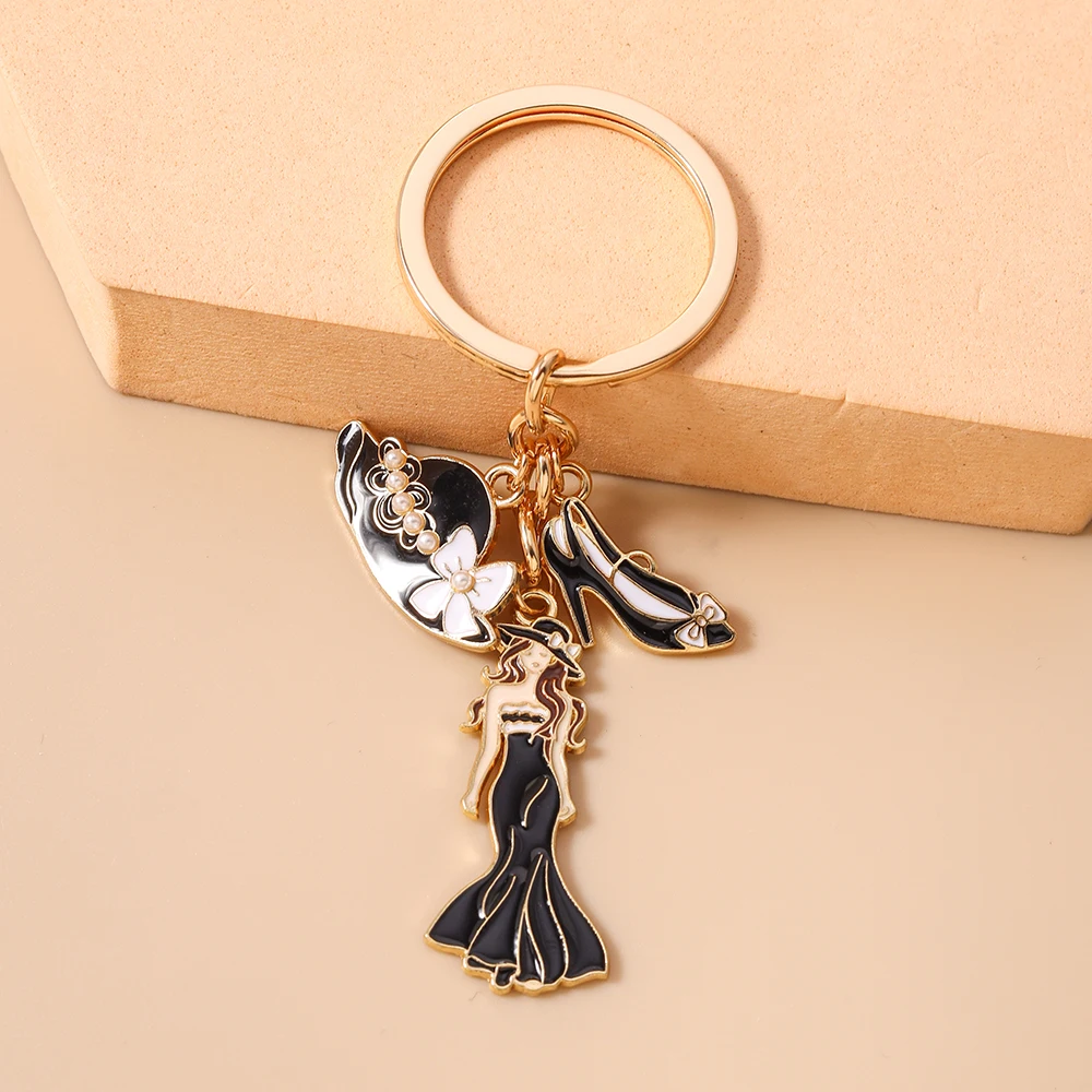 Aihua Hübscher Damen-Schleifenhut High-Heels Schlüsselanhänger Eleganter Perlen-Schlüsselring für Mädchen Freundschaftsgeschenk Handgemachter DIY-Schmuck – Detail 5