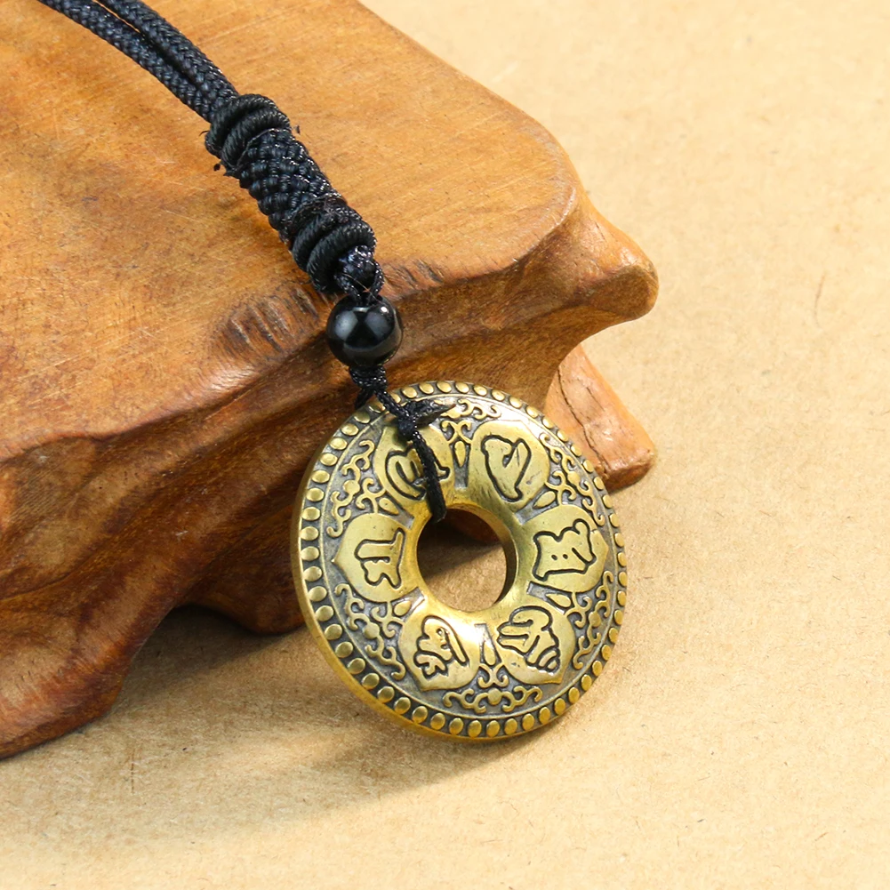 Solid Copper Laser Carve Buddhism Six Words Om Mani Padme Hum Mantra Heart Sutra Lotus Sanskrit Necklace Amulet Healing Pendant
