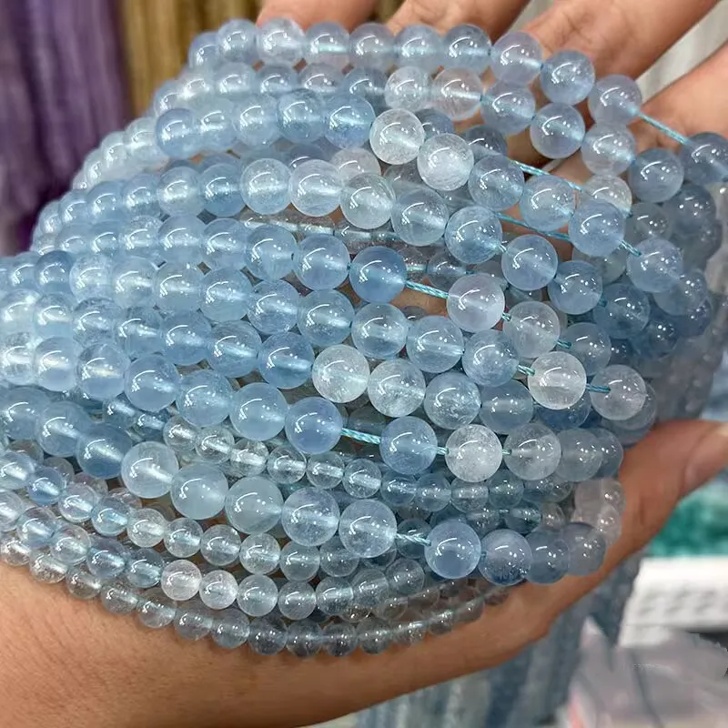 

7A Aquamarine gradient blue Round 6/8mm nature for making jewelry necklace 38cm FPPJ wholesale loose beads