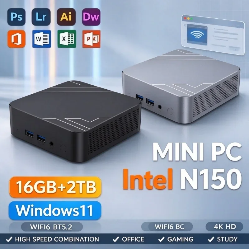 Intel N150 Form‑Factor Mini PC Windows 11 16GB RAM 1TB/2TB SSD WiFi6 BT5.2 High‑Speed Compact PC for Home Office Daily Gaming