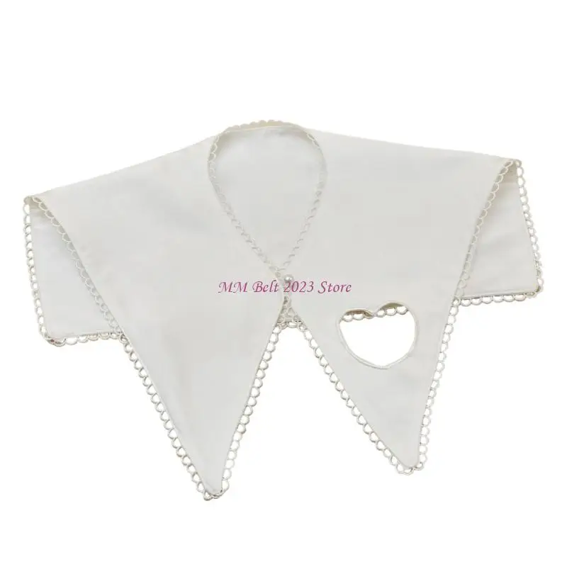 49ME Sophisticated False Collar With Lace and Heart Design Detachable Neckpiece Perfect For Professional And Casual Attires