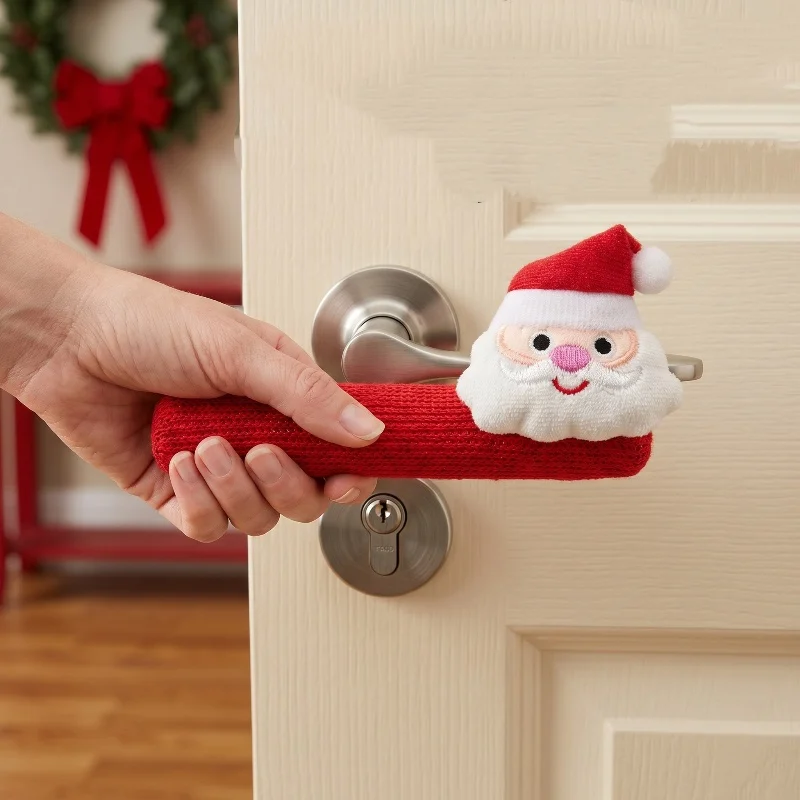 4/2 Piece Set [Right-Opening Type, Not Suitable for Left-Opening] Christmas Door Handle Protective Cover, Thickened Santa Claus Design, Holiday Scene Decoration Gift, Reusable, New Year Gift, Halloween, Christmas Gift
