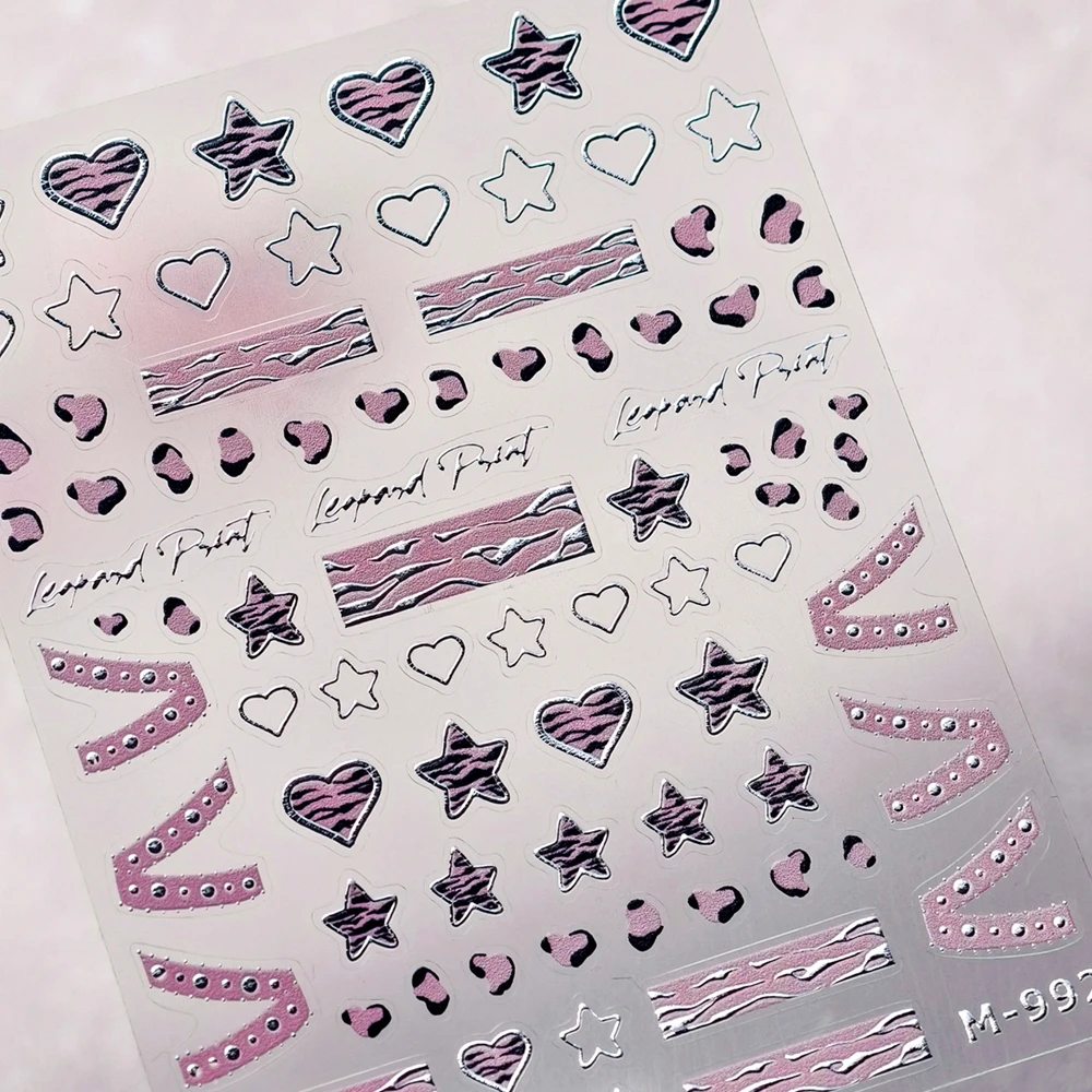 Kolorowe naklejki na paznokcie 5D z błyszczącymi gwiazdkami pięcioramiennymi, wzorem w kropki, kokardką i wiśniami, samoprzylepne, do zdobienia manicure.