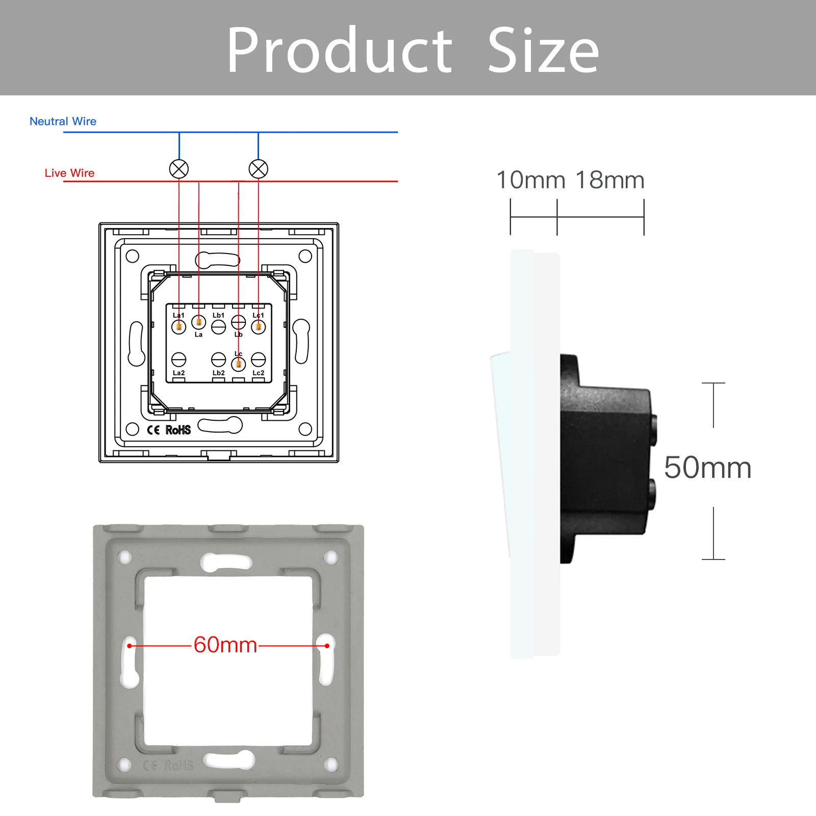 Bseed EU Standard 1/2/3Gang 2Way Mechanical Button Switch Black White Wall Switches With Crystal Glass Panel Home Improvement