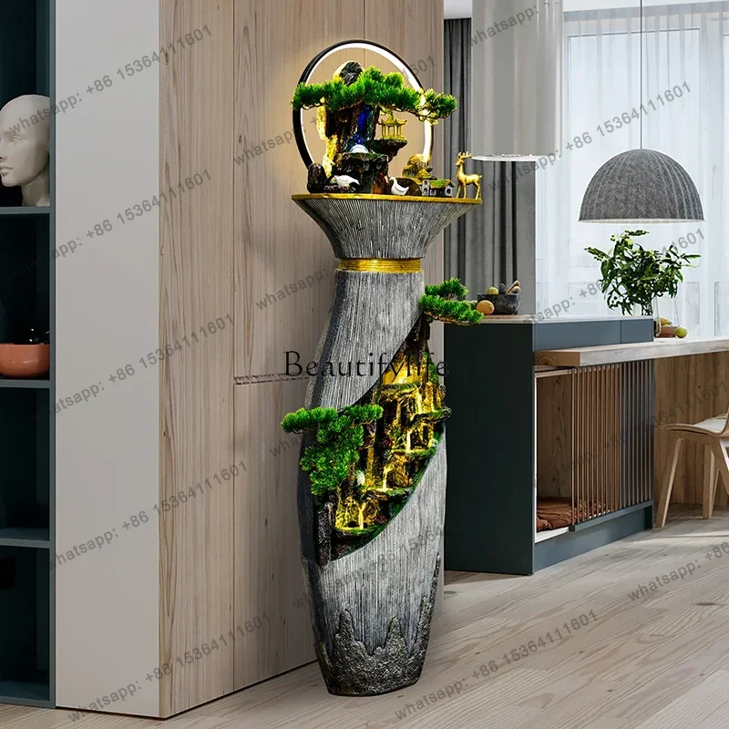 jj Floor-standing Water Flowing Ornament Fountain Decoration Fake Mountain Wealth-attracting Feng Shui Wheel Entrance Humidifier