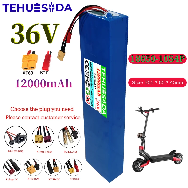 

10S4P 36V 12000mAh Electric Scooter Battery Pack 18650 Lithium 12Ah High Capacity Scooter Battery Replacement for Electric Scoot