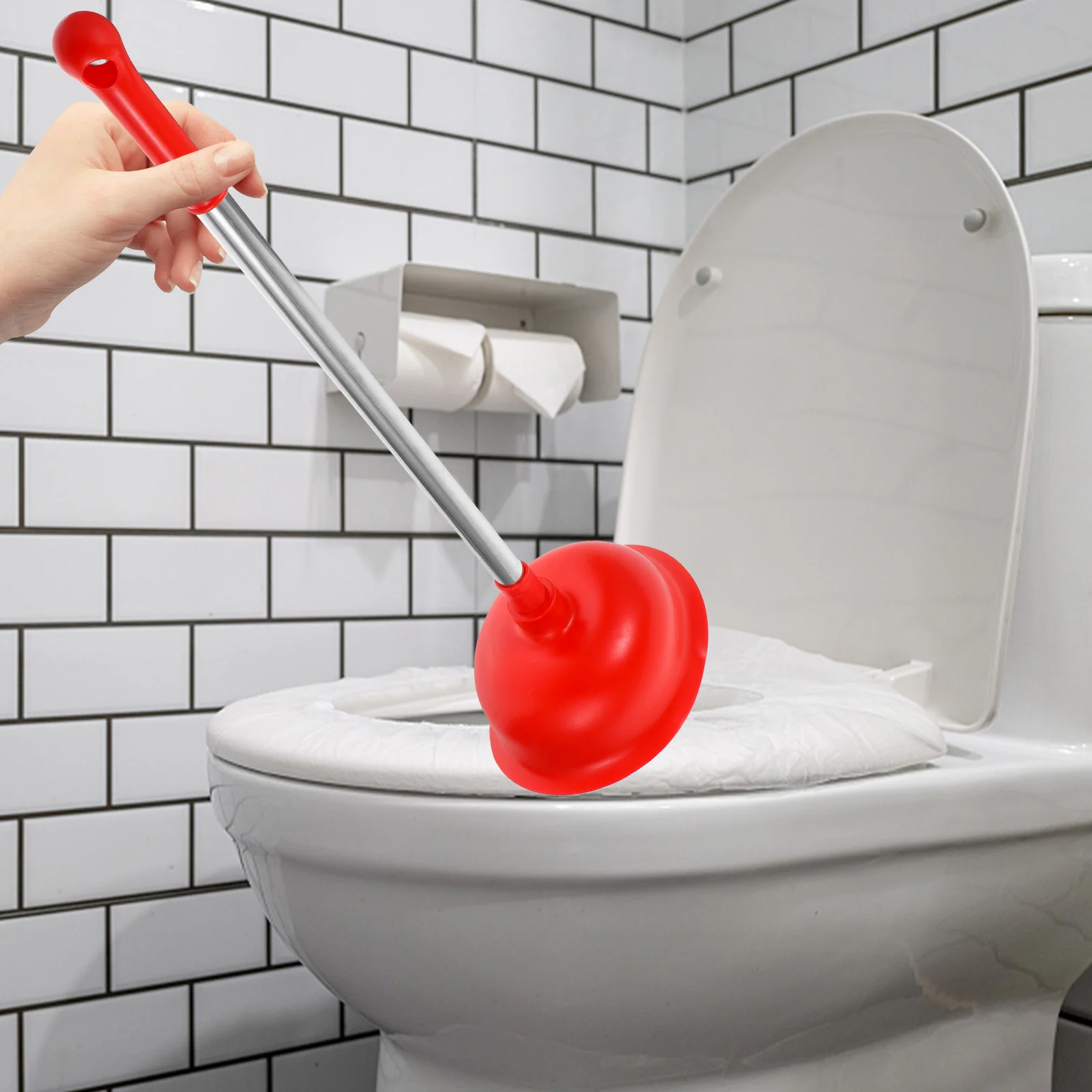 

1pc With Tray Suction Plunger For Bathroom Kitchen Home Use Long Handle Toilet Plunger Cleaning Tool Clog Removal