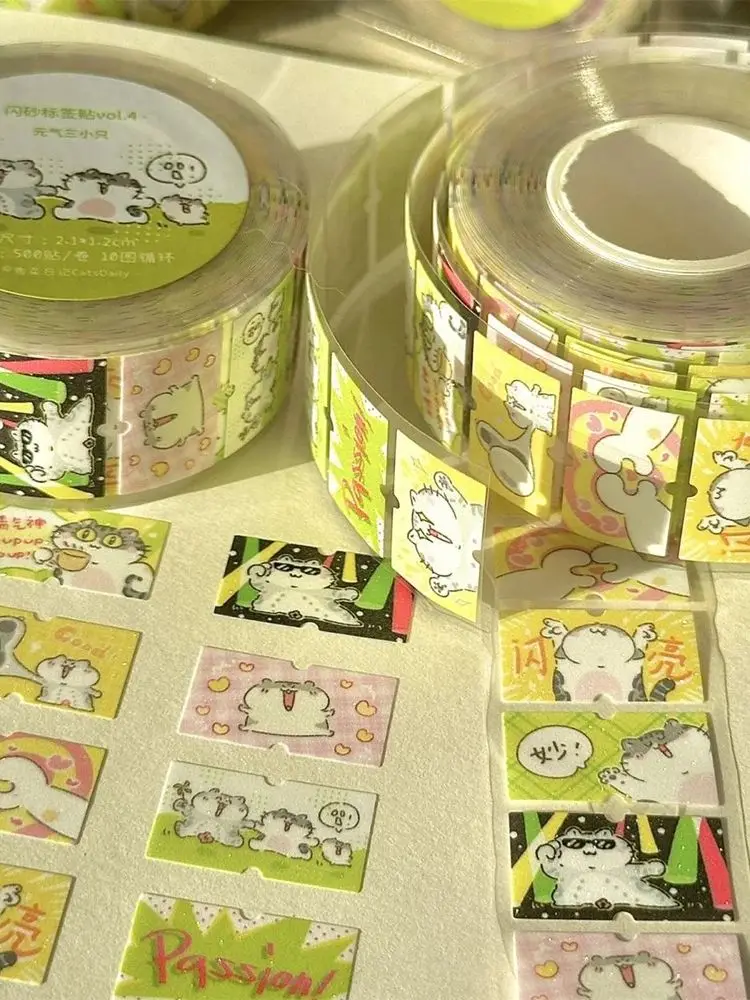 200 Stück/Rolle transparente süße Katzen Aufkleber für Kinder, lustige Tier-MEME-Aufkleber, wasserdicht, dekorativ, Scrapbooking, Handyhülle