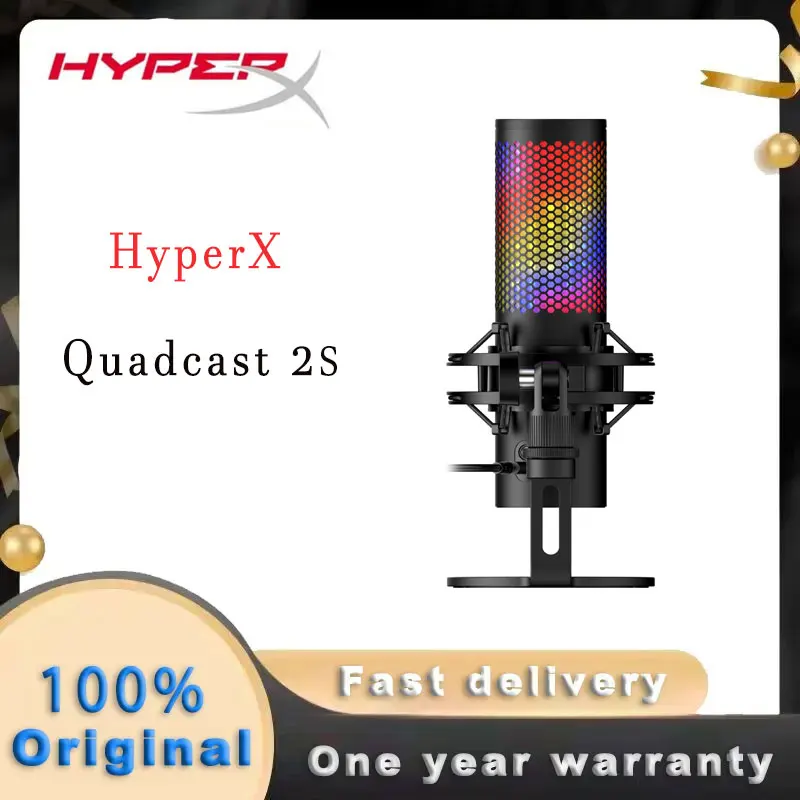 HyperX QuadCast 2 S USB Microphone RGB Lighting Streaming  Podcasting, LED Lighting, Removable Shock Mount, PC, Mac, USB-C