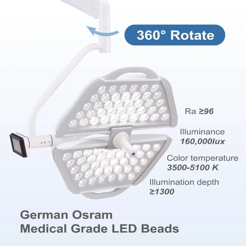 CE certified double-head electric hoisting LED operating lamp with 1080p system, suitable for medical hospitals