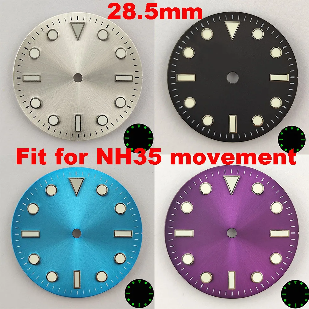 

28.5mm watch dial without calendar window NH35NH36 dial green Luminous fit NH35/36 movement