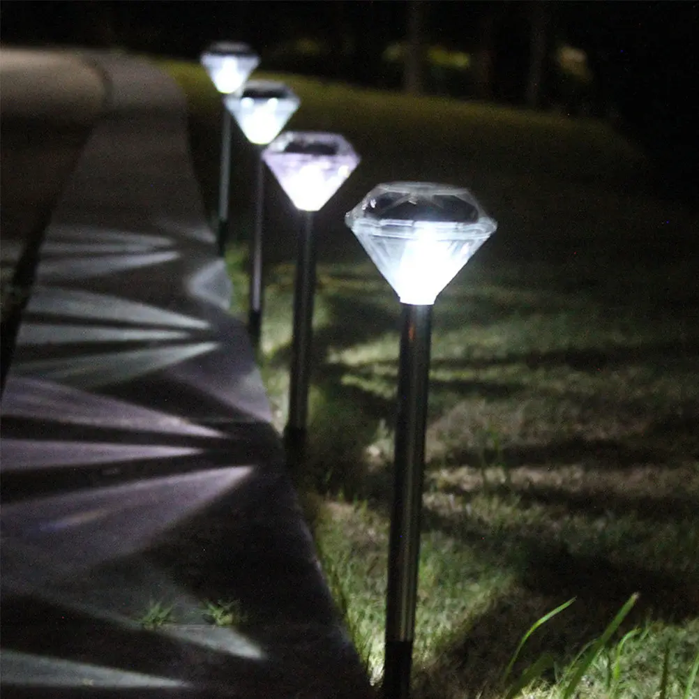 

4 pcs Solar Powered Led Lights Diamond Shape Waterproof Garden Pathway Lights For Lawn Patio Yard Outdoor Landscape Warm White