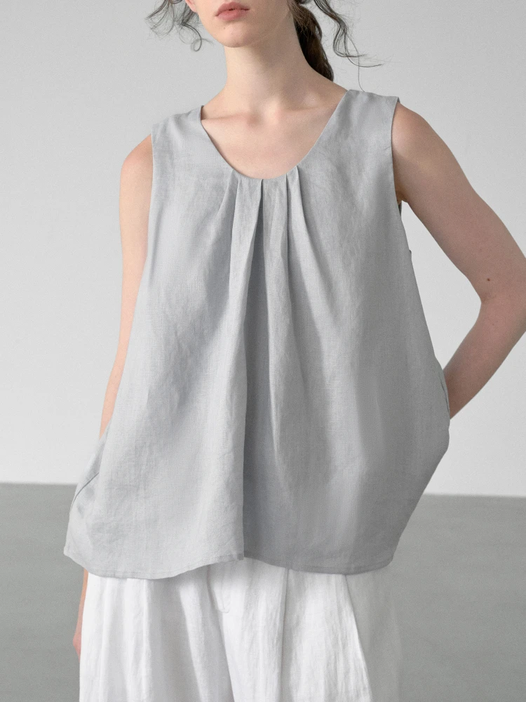 Pure Linen Vest Top Women's Summer Loose Fit Cool Sensation 21 Thread Count Premium Linen Material Breathable Comfortable