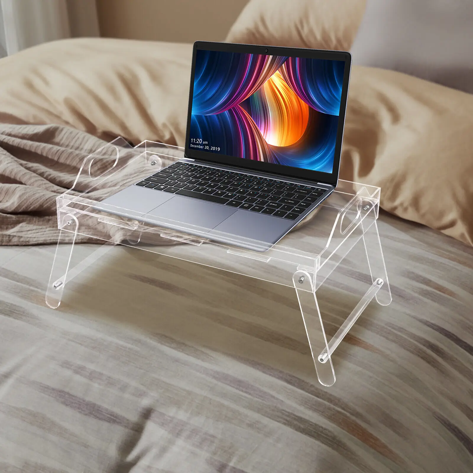 Acrylic Bed Tray Breakfast Serving Table Laptop Desk with Foldable Legs