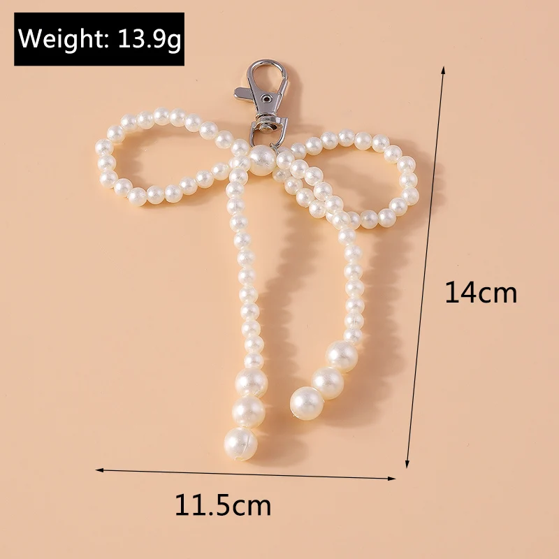 Cute Handmade Pearl Bowknot Keychain Women Girl Key Ring for Car Key Holder Handbag Accessories DIY Jewelry Gift