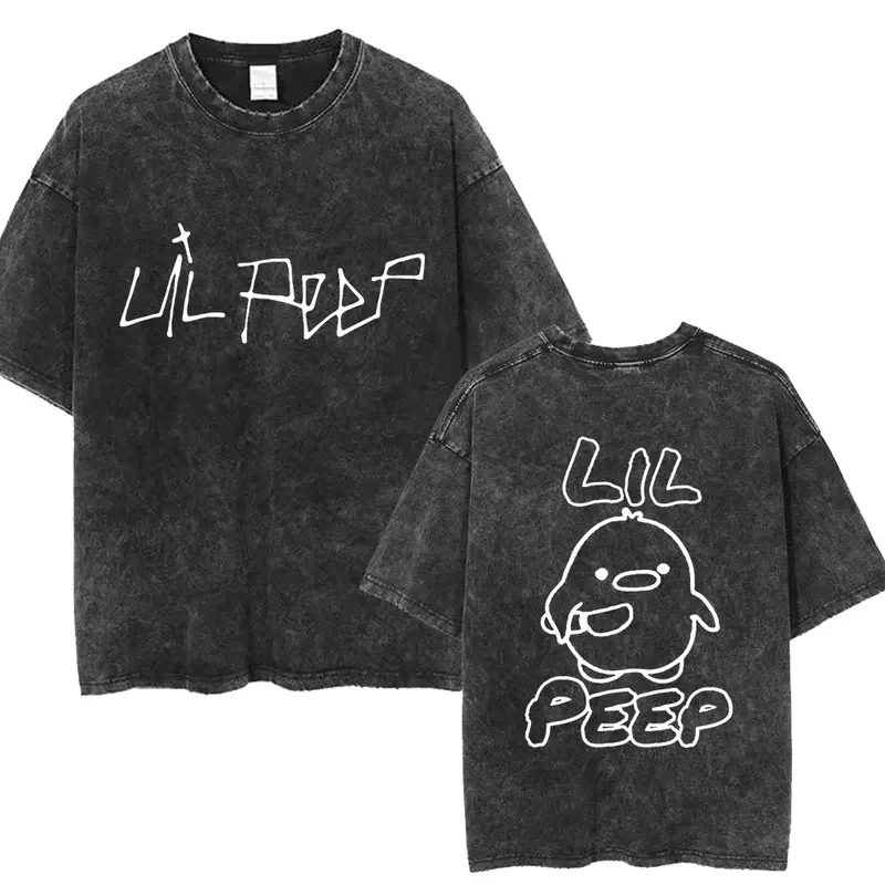 Rapper Lil Peep Funny Duck Washed T-shirt Men Women Creativity Popular Hip Hop T Shirts Casual Oversized Cotton Tops Streetwear