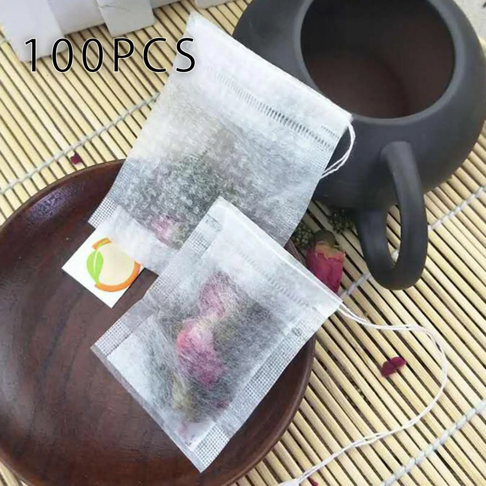 Image 3: 100x sachets filtrants à thé sachets de thé jetables avec cordon pour épices à base de plantes
