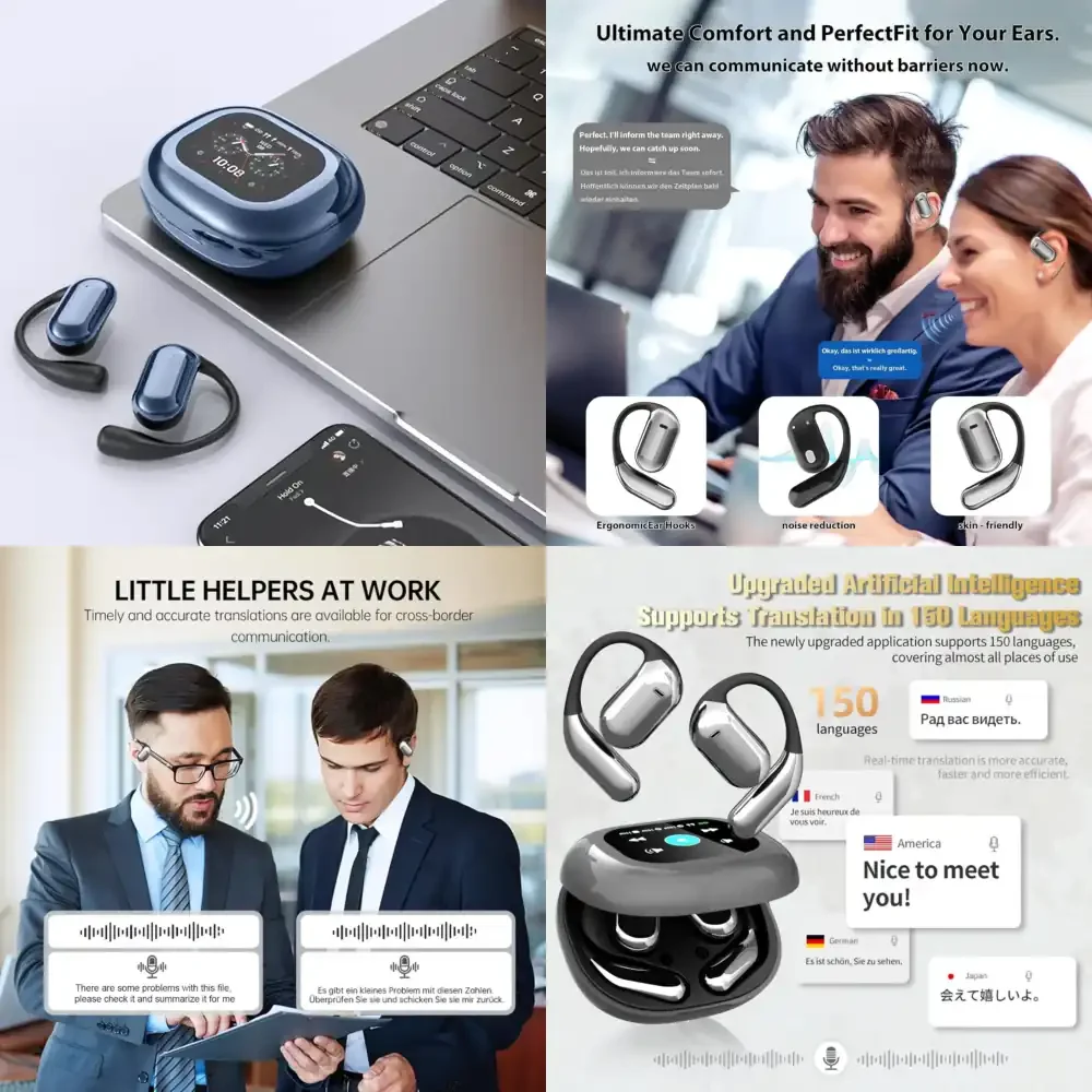 

Наушники UYUXIO OWS для перевода в реальном времени с поддержкой 144 языков, AI-переводчик с сенсорным LCD-экраном, беспроводные наушники-вкладыши