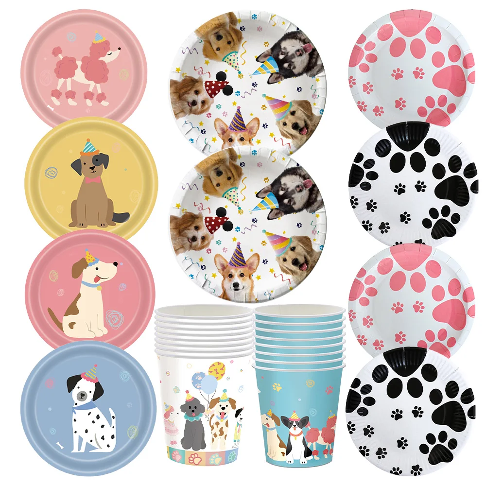 Hundeparty Pappteller, Becher, Servietten, Welpen-Einweggeschirr, Kinder-Welpen-Geburtstagsparty-Dekoration, Hundeparty-Deko