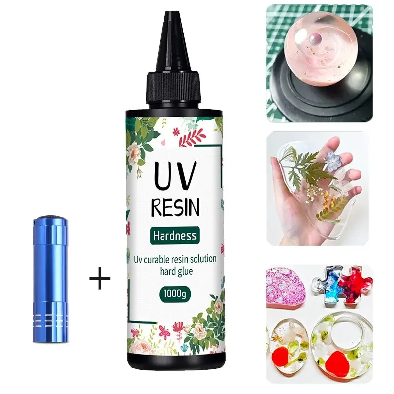 Pegamento de resina UV 20g/50g/100g/250g/1000g resina epoxi y lámpara UV alta transparencia secado rápido y alta dureza para joyería DIY