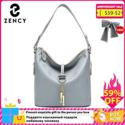 Zency New Fashion Women Shoulder Bag Metal Tassel 100% Genuine Leather Lady Crossbody Messenger Elegant Gift Handbag Black White