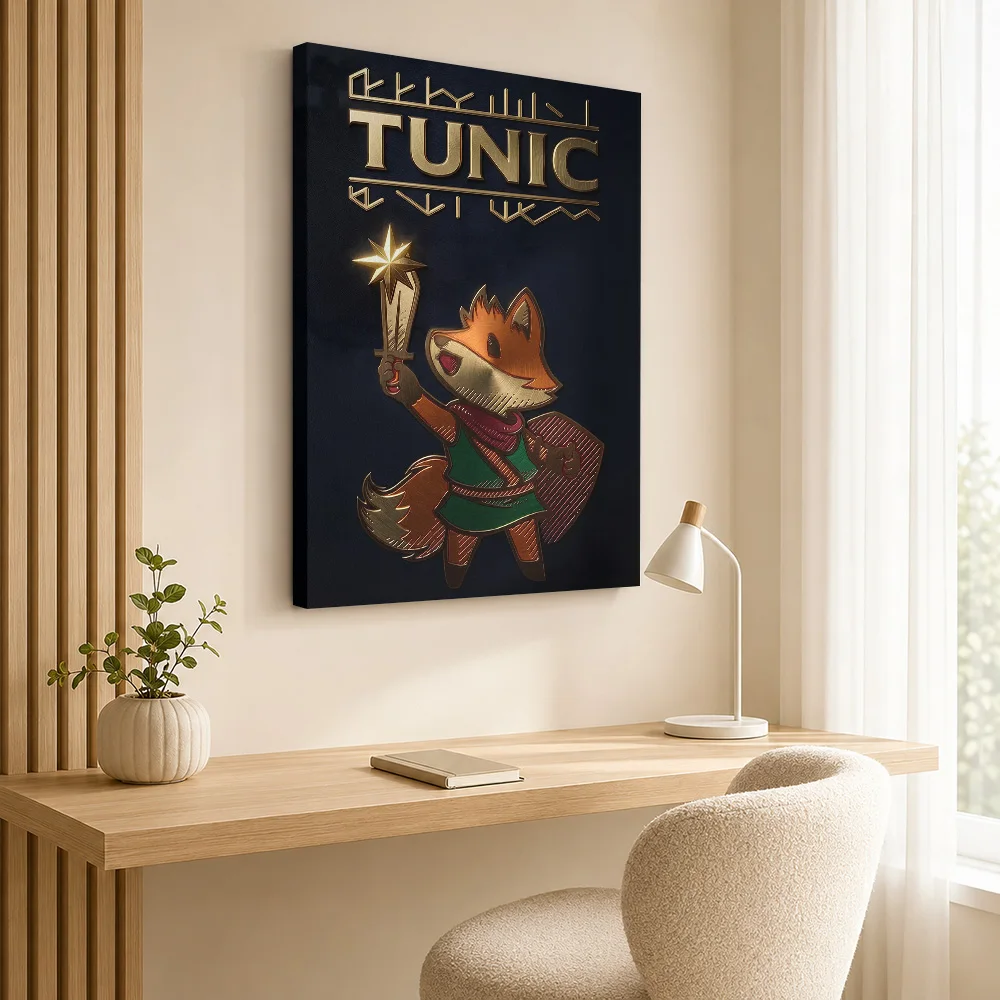 Tunic Fox With Sword And Shield Framed Canvas Print Poster Personalized Modern Aesthetic Wall Paintings Decoration for Bedroom