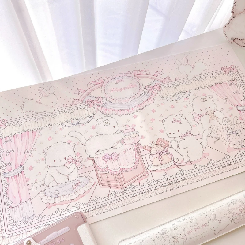 Tapis de Souris en Cuir PU Rose Mignon Style Coréen pour Fille, Grand Tapis de Table Imperméable, Protection pour Clavier de Jeu, Idéal pour Dortoir et Coiffeuse