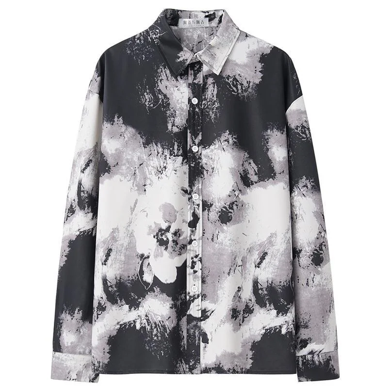 Fashion Lapel Button Loose Printed Casual Tie Dye Shirts Men\'s Clothing 2023 Summer New All-match Tops Long Sleeve Korean Shirt