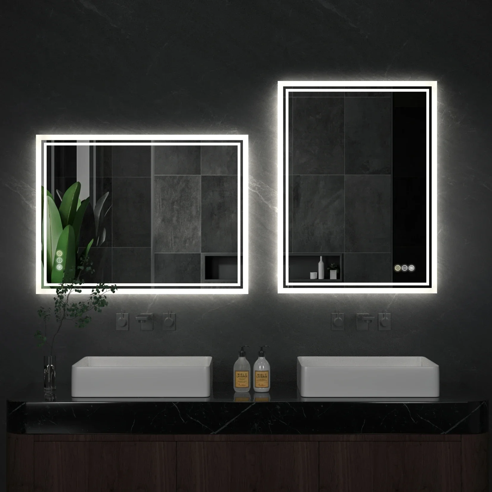 Backlit Mirror Bathroom Vanity with Lights,Anti-Fog,Dimmable Touch Button,Water Proof,Horizontal/Vertical