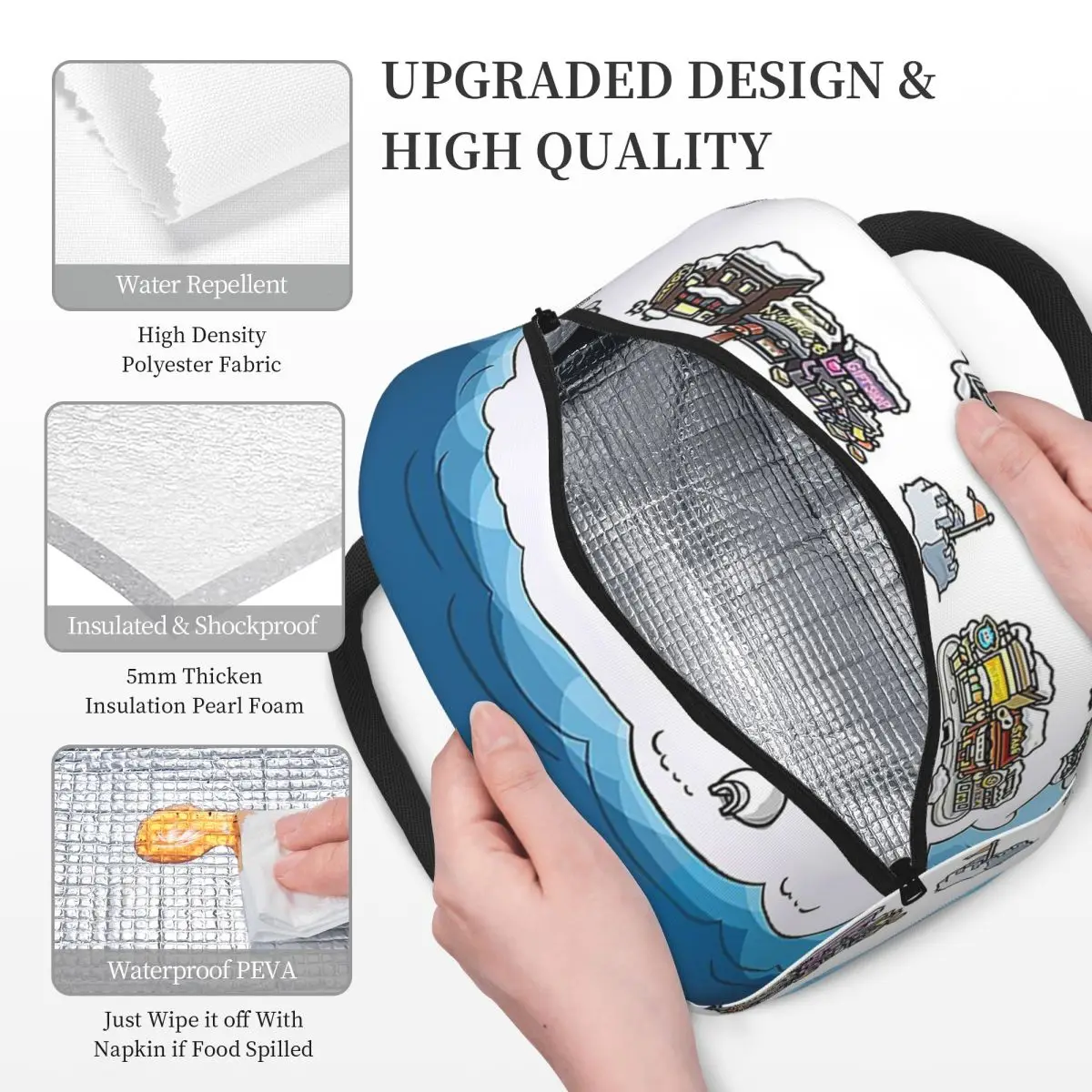Club Penguin Map Lunch Bags Insulated Bento Box Waterproof Lunch Tote Leakproof Picnic Bags Thermal Bag for Woman Student Work