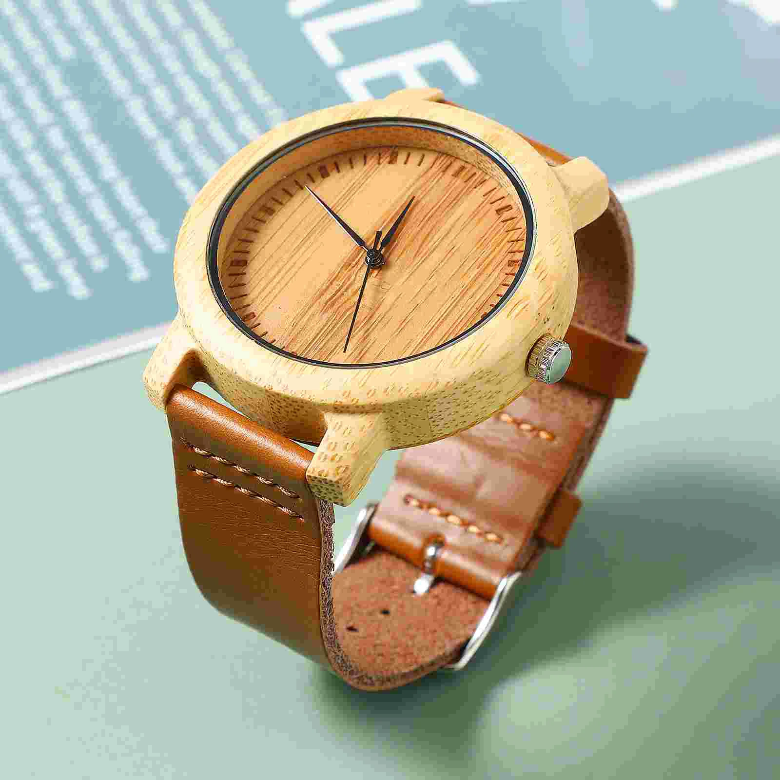 Wood Watch for Men Men's Watches Quartz Glass Bamboo Movement Wristwatch Miss Man