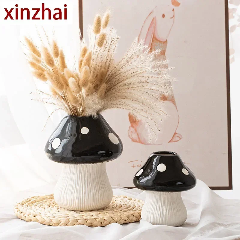 boyouCeramic Mushroom Vase Flower Arrangement Bud Pot Desk Ornament Living Room Home Decoration Accessories Centerpieces Gift