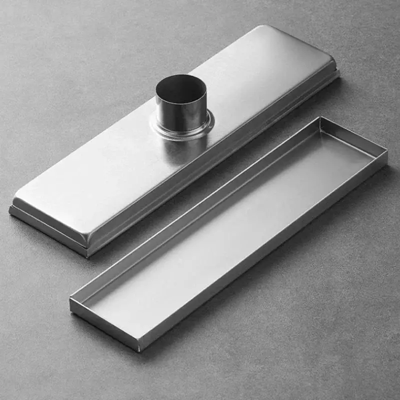 استنزاف أرضية غير مرئي من الفولاذ المقاوم للصدأ استنزاف أرضية غرفة الاستحمام في الفندق نوع إزالة الروائح الكريهة الطويلة يمكن ترصيعها بالبلاط