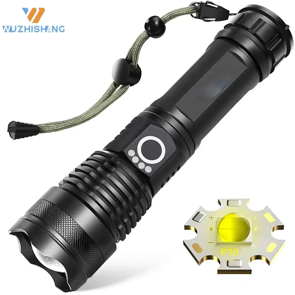 High Power XHP70 Rechargeable Led Flashlight 4 Core Torch Zoom Usb Hand Lantern For Camping, Outdoor & Emergency Use