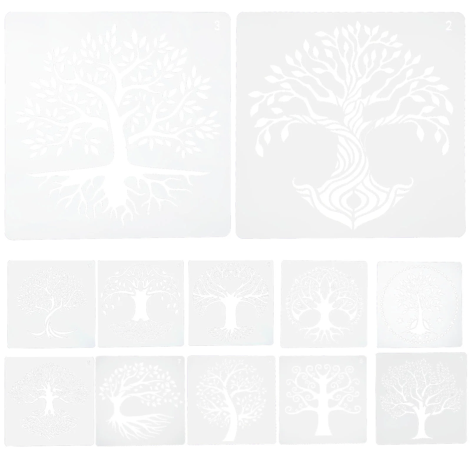 

12 Sheets Tree of Life Template Stencils Spray Paint Hollow Shape Painting Supplies