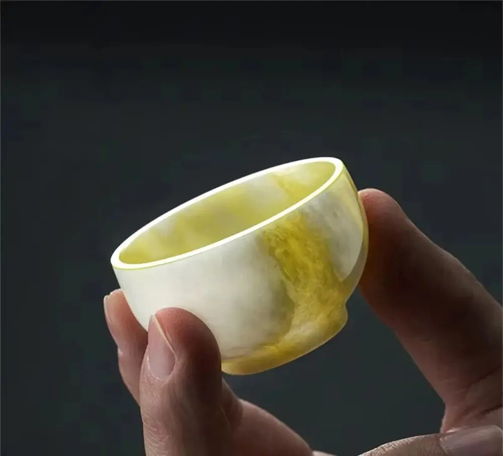 Hot Sale Natural Hand Carved Gemstone Crafts Crystal Lantian jade tea bowl tea cup Bowl For Home Decoration Gifts