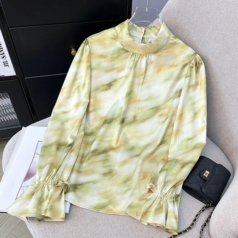 

Women Blouse Shirt New Long Sleeve Stand Collar Elegant Print Blouse Shirt Women Tops Blouses Shirts Blusas Camisas 2025 Q502