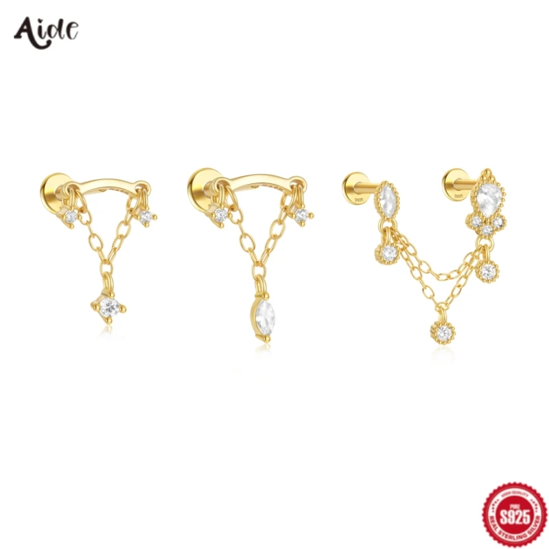 Aide 1pc 925 Sterling Silver Mariquesa Tassel Chain Drop Stud Earrings For Women Hypoallergic K Gold Elegant Piercing Jewelry