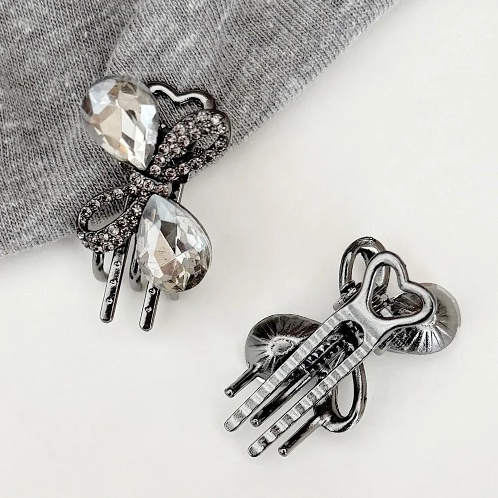Vintage Hollow Bowknot Jaw Clamp Girls Full Rhinestone Duckbill Claw Clip Women Exquisite Headwear Gift For Party Daily Use