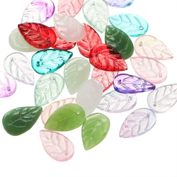 30Pcs/Lot 11x18mm Glass Leaf Leaves Beads Charms Pendants for DIY Necklace Jewelry Making Findings Accessories Wholesale