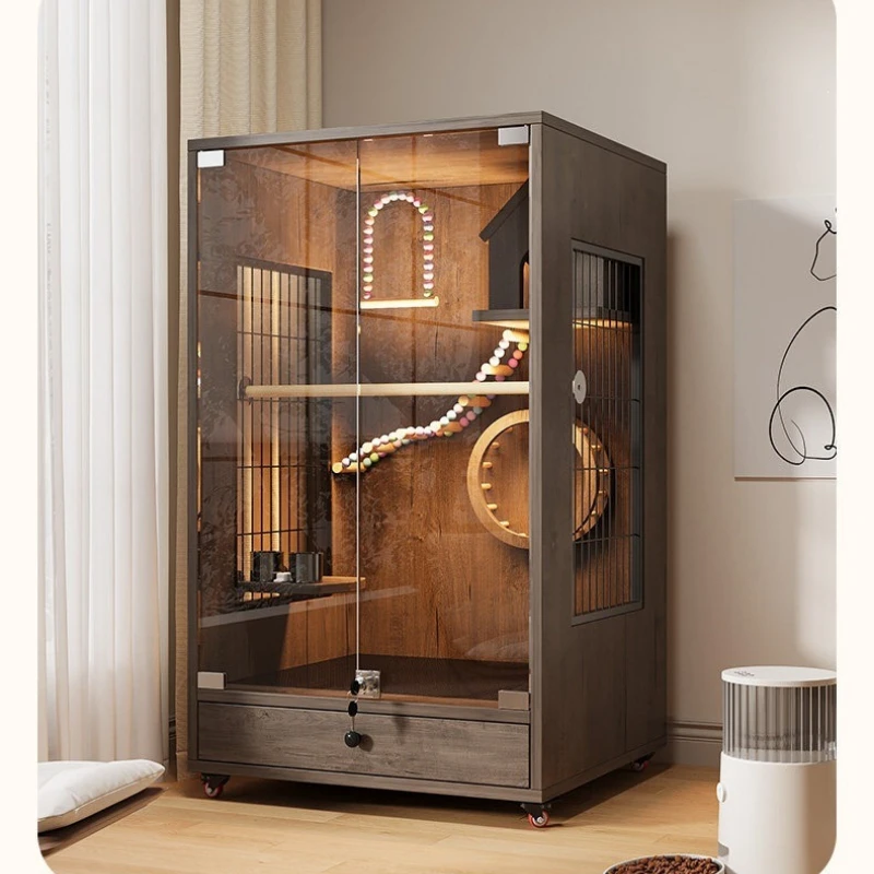 

Large bird cage parrot villa panoramic luxury solid wood ecological cabinet gray machine